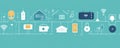 Flat design infographic illustrating modern smart home technology concepts with devices, interfaces, and connectivity