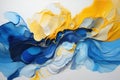 Visually exaggerated, the blue and yellow colors are bold and striking. The details and splashes and drops of color give the piece