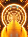 A visually mesmerizing spiral corridor filled with concentric rings of glowing golden lines, creating a captivating and