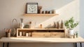 Minimalist Workspace: Organized Office Supplies on Wooden Desk