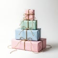 Pastel Stack of Gifts with Twine Bows Royalty Free Stock Photo