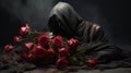 Visually Poetic The Grim Reaper Surrounded By Red Roses