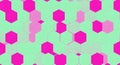 Abstract geometric pattern with vibrant pink hexagons on a light green background Royalty Free Stock Photo