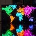 Vibrant Glowing World Map with Reflection on Dark Background Royalty Free Stock Photo