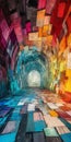 Vibrant Abstract Tunnel with Multicolored Geometric Patterns Royalty Free Stock Photo