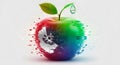 Vibrant Rainbow Apple with Water Droplet and Splatter Effect Royalty Free Stock Photo
