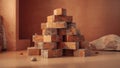 Stacked Bricks Pyramid on Textured Background Royalty Free Stock Photo