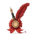 Elegant vintage quill pen with feathers and medal created as an AI-generated image Royalty Free Stock Photo