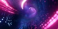 A visually striking 3D abstract background with a vast neon tunnel, filled with floating