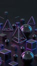 Futuristic Neon Geometric Shapes on Dark Reflective Surface Royalty Free Stock Photo