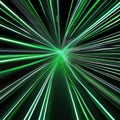 A visually striking 3D render of abstract green neon lines dancing dynamically over a pitch-black canvas, creating a sense of en Royalty Free Stock Photo