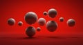 Abstract Floating Spheres on Vibrant Red Background Royalty Free Stock Photo
