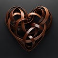 Abstract Intertwined Bronze Heart on Dark Background Royalty Free Stock Photo