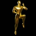 3d Render Gold Stickman - Karate Pose, doing a Standing Position with One Leg Raised