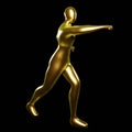 3d Render Gold Stickman - Karate Punching Pose Doing a Straight Forward Punch