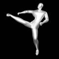 3d Render Silver Stickman - Karate Pose, perform a Kicking Position in the middle of the body