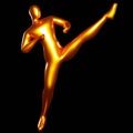 3d Render Bronze Stickman - Karate Kicking Pose with Legs at Head Height