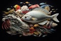 Surreal Marine Life Aggregation Artwork with Different Species