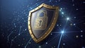 Digital shield representing cybersecurity protection in a networked environment with glowing connections Royalty Free Stock Photo
