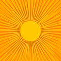 Vibrant flat vector illustration of a radiant sun with orange rays on a warm yellow background. Royalty Free Stock Photo