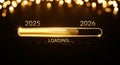 Golden progress bar loading from 2025 to 2026 with sparkling lights in the background background image Royalty Free Stock Photo