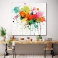 Vibrant Watercolor Blobs on White Canvas with Natural Lighting