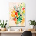 Vibrant Watercolor Blobs on White Canvas with Natural Lighting