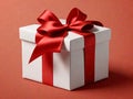 Visually Striking Illustration of a Minimalistic White Gift Box with Satin Red Ribbon Royalty Free Stock Photo