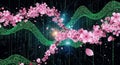 Digital Cherry Blossoms Nature Meets Binary Code Royalty Free Stock Photo