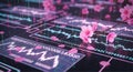 Sakura Flower Branch Over Digital Stock Market Data Analysis with Charts and Graphs Royalty Free Stock Photo