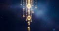 Glowing Golden Binary Code Falling Like Glitter on a Dark Blue Cosmic Background with Stars Royalty Free Stock Photo