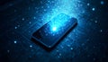 A visually striking image featuring a sleek, modern smartphone lying on a textured, futuristic surface Royalty Free Stock Photo