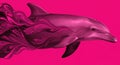 A visually striking image featuring a stylized dolphin set against a vivid pink background generated