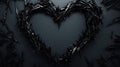 A visually striking image of a heart shape constructed from sharp, jagged thorns, set against a dark