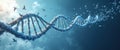 DNA molecule with birds flying away, representing the future of genetic data storage and breakthrough innovations. Royalty Free Stock Photo