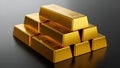 Stack of Shiny Gold Bars on Dark Reflective Surface, Luxury and Wealth Concept Royalty Free Stock Photo