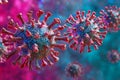 Stylized microscopic virus particles with spike proteins in vibrant pink and blue colors, representing disease. Royalty Free Stock Photo
