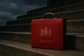A visually striking red briefcase embossed with the word 'BUDGET', positioned Royalty Free Stock Photo