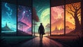 A visually striking representation of an AI interpreting a classic tale creating alternative endings depicted in