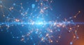 Complex network structure with interconnected nodes and lines in blue and orange hues representing data flow and connectivity Royalty Free Stock Photo