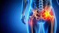 A Visually Striking Representation of Hip Joint Anatomy in X-Ray Style with a Blue Abstract Background  AI generated Royalty Free Stock Photo