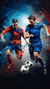 Intense Clash: Geometric Abstract Football Players in Vibrant Colors Royalty Free Stock Photo