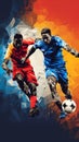 Intense Clash: Geometric Abstract Football Players in Vibrant Colors Royalty Free Stock Photo