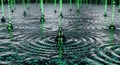 Digital Rain Binary Code Drops Creating Ripples on a Surface of Data Royalty Free Stock Photo