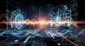 Abstract Technology Network with Digital Waveforms and Data Flow, Futuristic Design Royalty Free Stock Photo