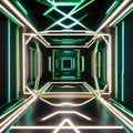 A visually stunning 3D composition with lively green neon lines moving dynamically over a dark and mysterious canvas1