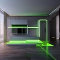 A visually stunning 3D composition with lively green neon lines moving dynamically over a dark and mysterious canvas3