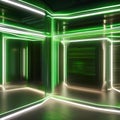 A visually stunning 3D composition with lively green neon lines moving dynamically over a dark and mysterious canvas2