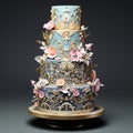 Visually stunning digital illustration of intricately decorated miniature cakes resembling works of art