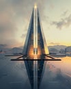 Visually stunning image of a futuristic skyscraper being the main focal point